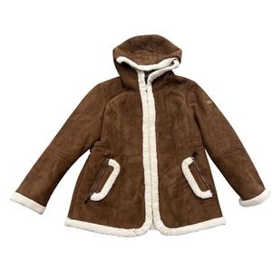 Koolaburra by UGG Faux Suede Sherpa Lined Hooded Jacket Womens Large Brown